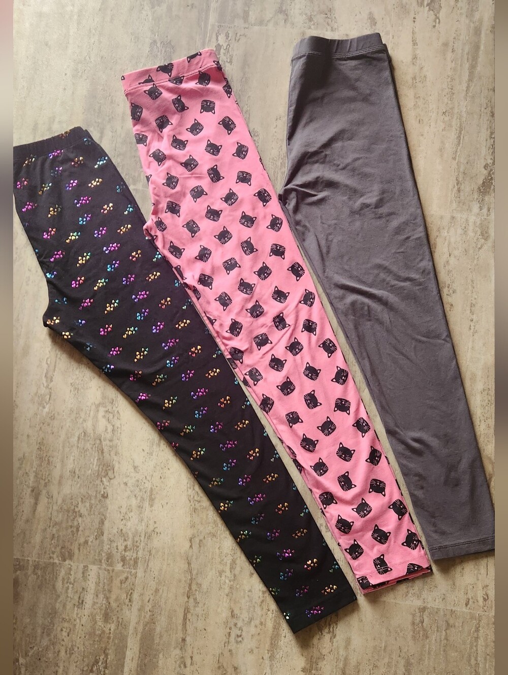 Cat And Jack Pink Gray Black Girls 14/16  Leggings 3Pr